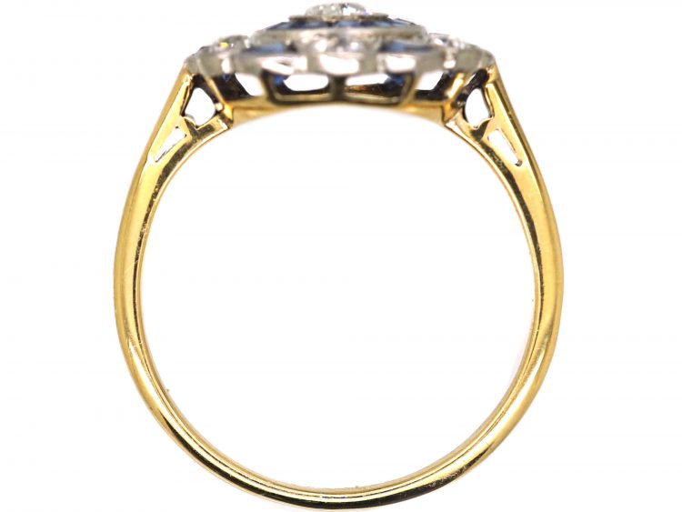 Art Deco 18ct Gold & Platinum, Sapphire & Diamond Ornate Target Ring
