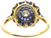 Art Deco 18ct Gold & Platinum, Sapphire & Diamond Ornate Target Ring