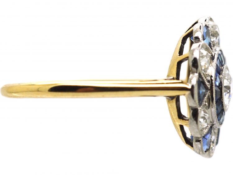 Art Deco 18ct Gold & Platinum, Sapphire & Diamond Ornate Target Ring
