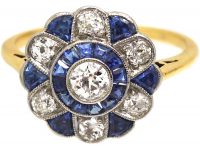 Art Deco 18ct Gold & Platinum, Sapphire & Diamond Ornate Target Ring