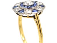 Art Deco 18ct Gold & Platinum, Sapphire & Diamond Ornate Target Ring