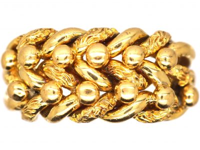 Edwardian 18ct Gold Keeper Ring with Plain & Engraved Detail