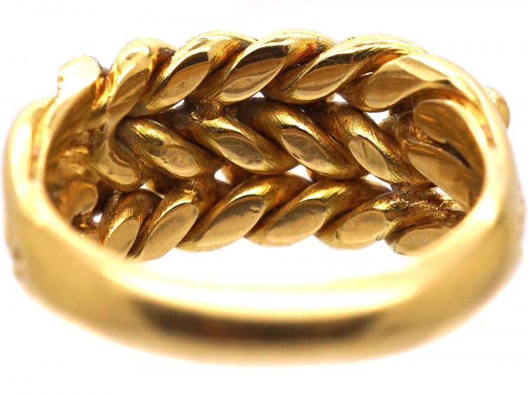 Edwardian 18ct Gold Keeper Ring with Plain & Engraved Detail