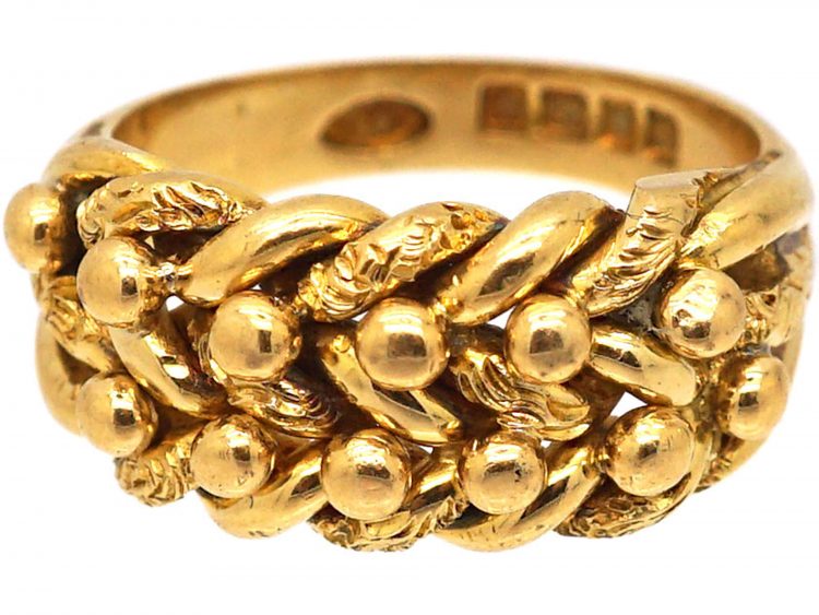 Edwardian 18ct Gold Keeper Ring with Plain & Engraved Detail