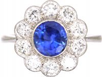 Early 20th Century Platinum, Sapphire & Diamond Cluster Ring