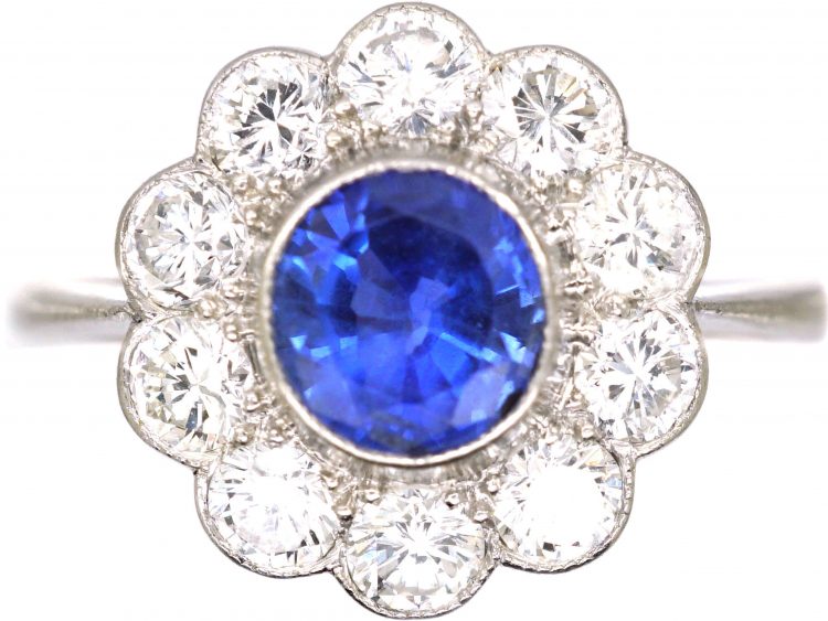 Early 20th Century Platinum, Sapphire & Diamond Cluster Ring