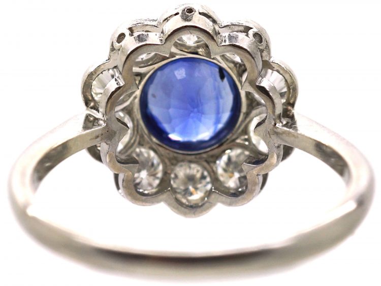 Early 20th Century Platinum, Sapphire & Diamond Cluster Ring