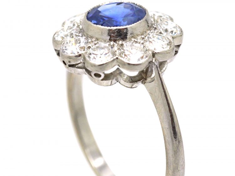 Early 20th Century Platinum, Sapphire & Diamond Cluster Ring