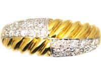 18ct White & Yellow Gold Fluted Ring set with Diamonds