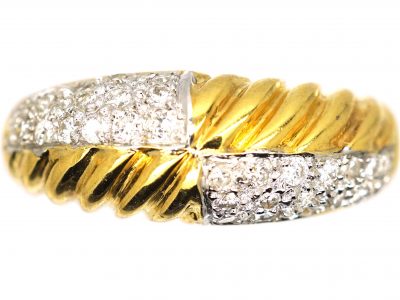 18ct White & Yellow Gold Fluted Ring set with Diamonds