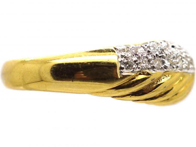 18ct White & Yellow Gold Fluted Ring set with Diamonds