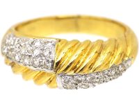 18ct White & Yellow Gold Fluted Ring set with Diamonds