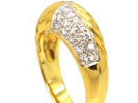 18ct White & Yellow Gold Fluted Ring set with Diamonds