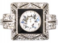 Art Deco Platinum, Diamond & Onyx Geometric Ring