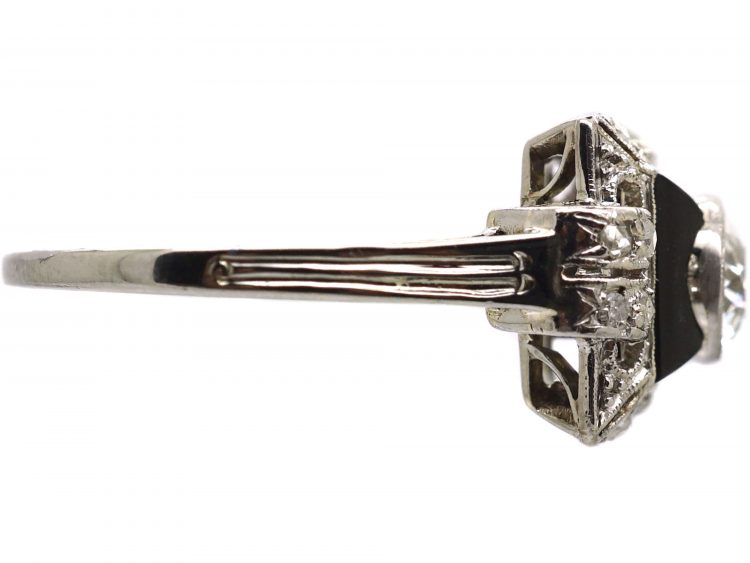 Art Deco Platinum, Diamond & Onyx Geometric Ring