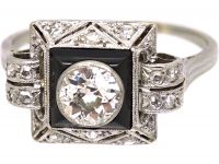 Art Deco Platinum, Diamond & Onyx Geometric Ring
