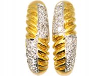 18ct White & Yellow Gold Fluted Earrings set with Diamonds