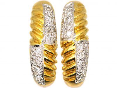 18ct White & Yellow Gold Fluted Earrings set with Diamonds