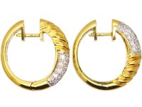18ct White & Yellow Gold Fluted Earrings set with Diamonds