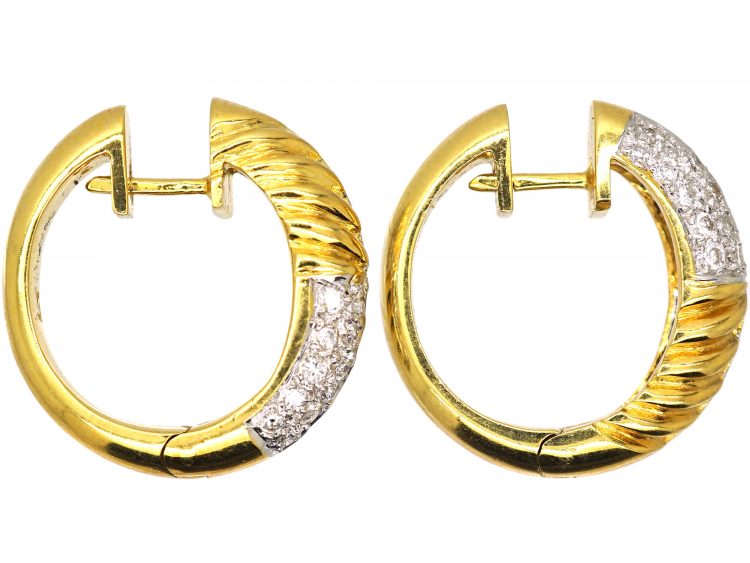 18ct White & Yellow Gold Fluted Earrings set with Diamonds