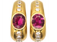 18ct Gold Huggy Earrings set with Rubies & Diamonds
