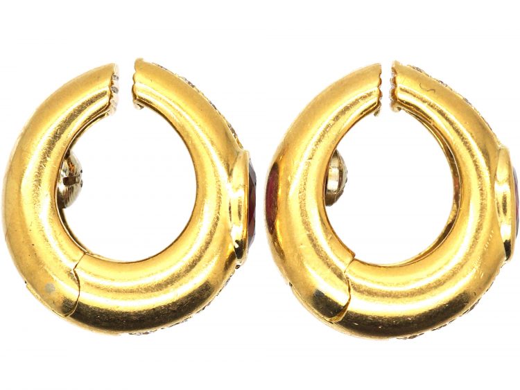 18ct Gold Huggy Earrings set with Rubies & Diamonds