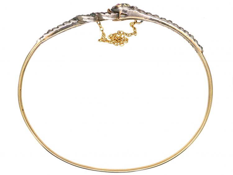 Victorian 15ct Gold & Silver Snake Bangle set with a Fancy Yellow Diamond & Old Mine Cut Diamonds