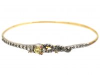 Victorian 15ct Gold & Silver Snake Bangle set with a Fancy Yellow Diamond & Old Mine Cut Diamonds