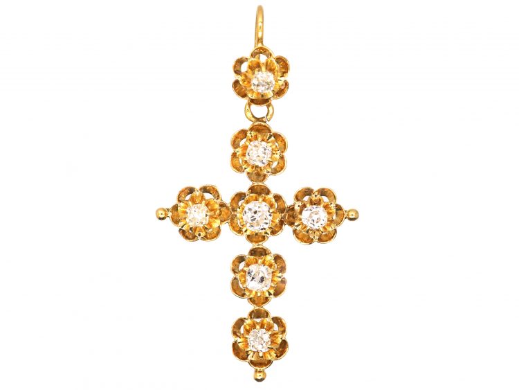 French 19th Century 18ct Gold & Diamond Cross