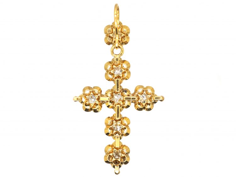 French 19th Century 18ct Gold & Diamond Cross