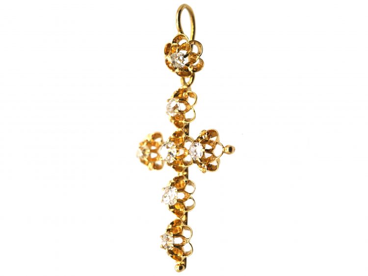 French 19th Century 18ct Gold & Diamond Cross