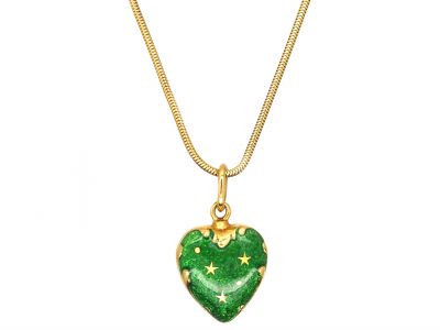 18ct Gold & Green Enamel Heart Shaped Pendant by Fabergé on an 18ct Gold Chain
