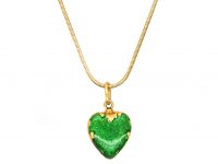 18ct Gold & Green Enamel Heart Shaped Pendant by Fabergé on an 18ct Gold Chain