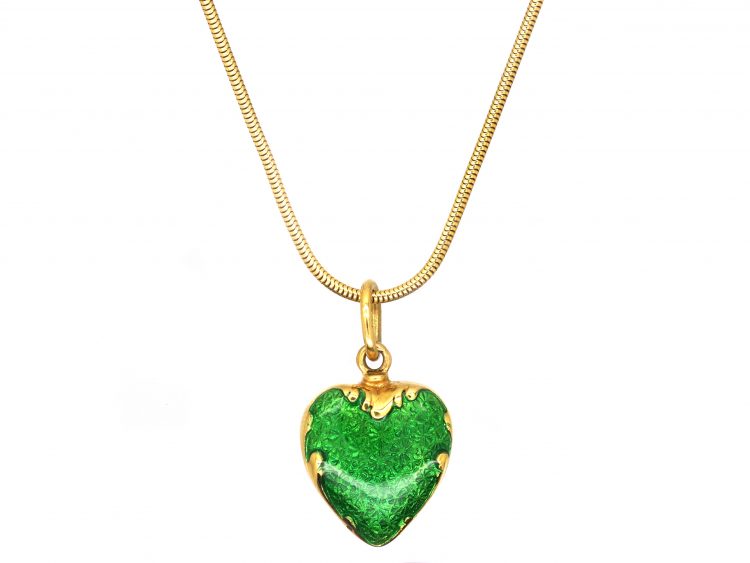 18ct Gold & Green Enamel Heart Shaped Pendant by Fabergé on an 18ct Gold Chain