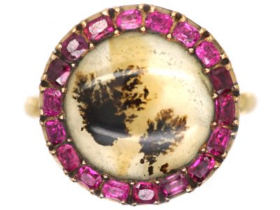Georgian 15ct Gold, Ruby & Dendritic Agate Ring