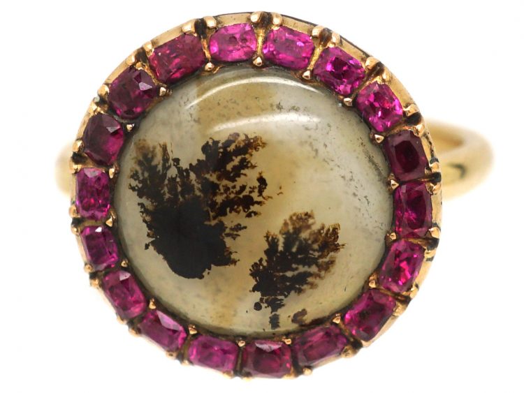 Georgian 15ct Gold, Ruby & Dendritic Agate Ring