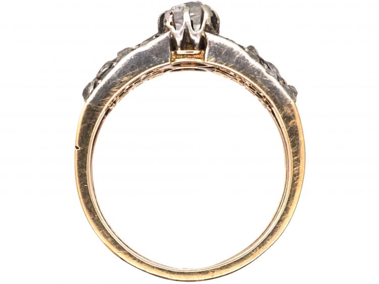 Late 19th Century 14ct Gold & Silver Triple Band Ring set with Rose Diamonds