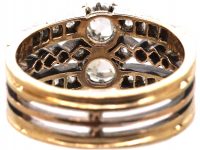 Late 19th Century 14ct Gold & Silver Triple Band Ring set with Rose Diamonds