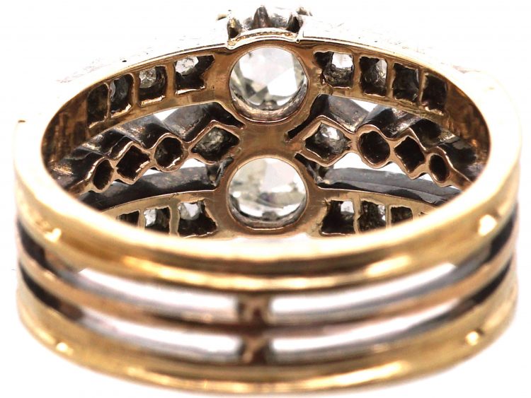 Late 19th Century 14ct Gold & Silver Triple Band Ring set with Rose Diamonds