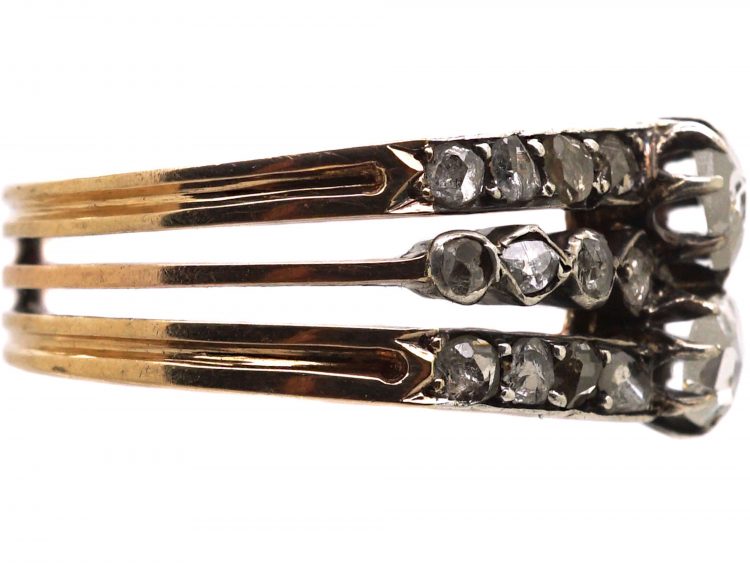 Late 19th Century 14ct Gold & Silver Triple Band Ring set with Rose Diamonds