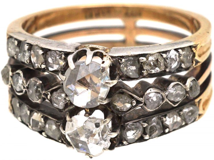 Late 19th Century 14ct Gold & Silver Triple Band Ring set with Rose Diamonds