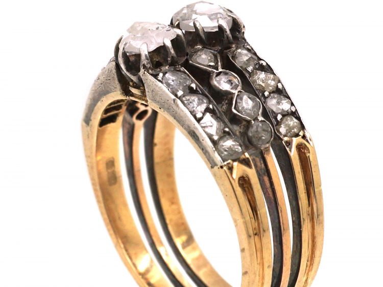 Late 19th Century 14ct Gold & Silver Triple Band Ring set with Rose Diamonds