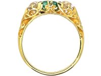 Victorian 18ct Gold Three Stone Emerald & Diamond Ring