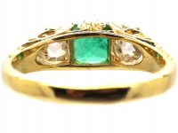 Victorian 18ct Gold Three Stone Emerald & Diamond Ring