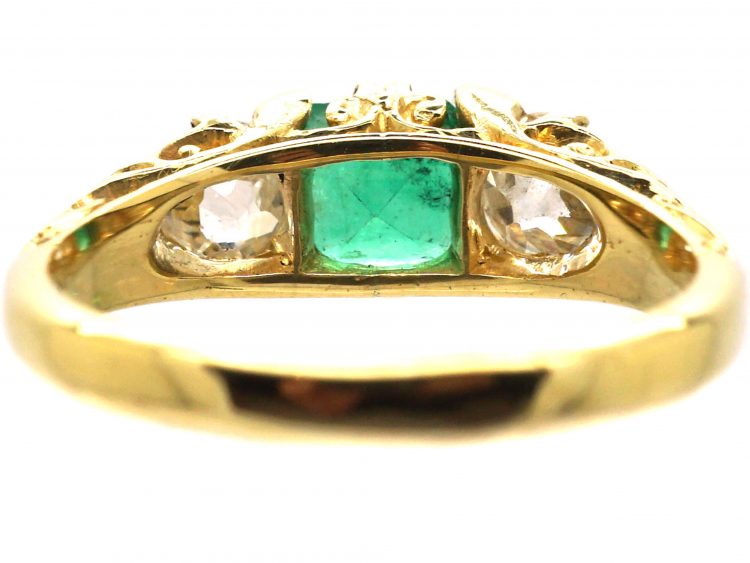 Victorian 18ct Gold Three Stone Emerald & Diamond Ring