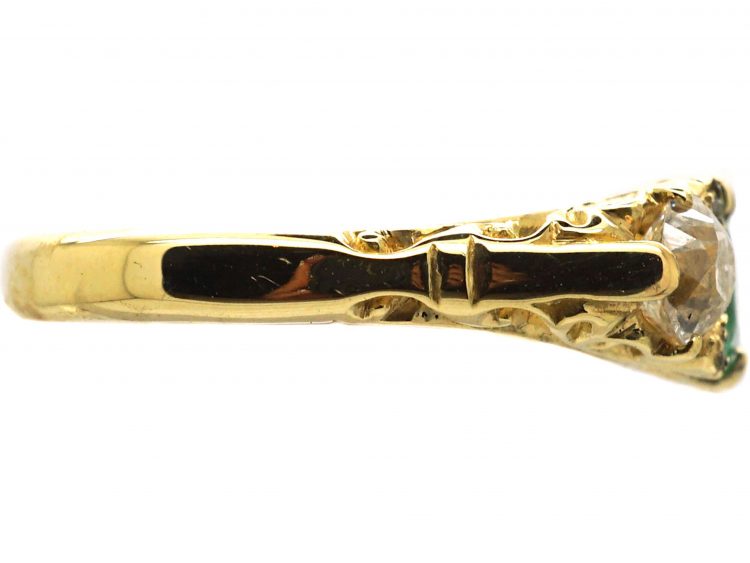 Victorian 18ct Gold Three Stone Emerald & Diamond Ring