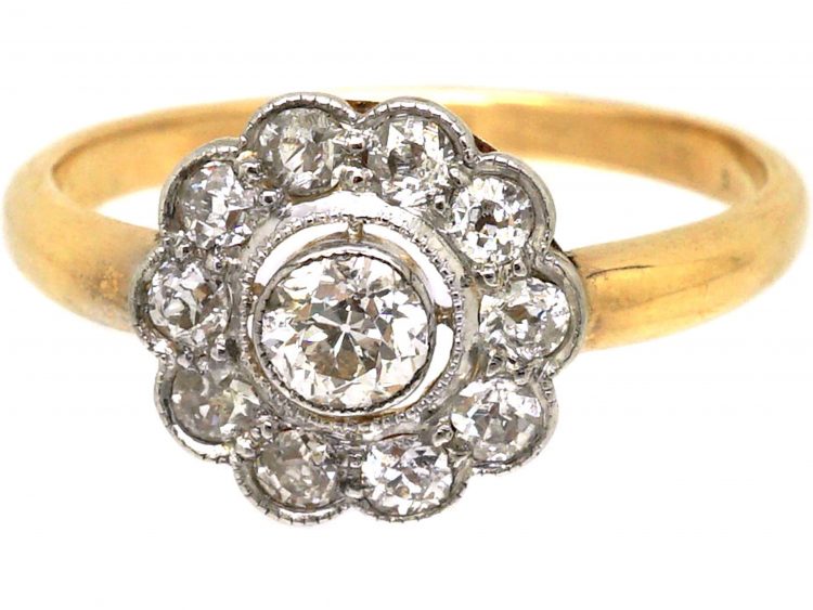 Edwardian 18ct Gold & Platinum Diamond Cluster Ring