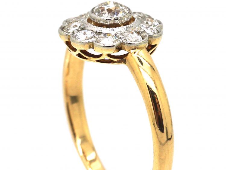 Edwardian 18ct Gold & Platinum Diamond Cluster Ring
