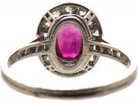 Edwardian Platinum, Ruby & Diamond Cluster Ring with Diamond set Shoulders
