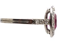 Edwardian Platinum, Ruby & Diamond Cluster Ring with Diamond set Shoulders
